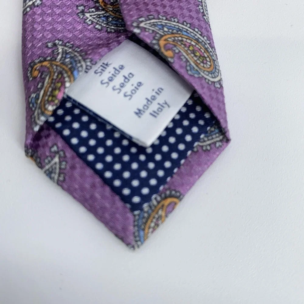 Eton Tie Mens One Size Dark Purple Silk Paisley Made In Italy Dress Necktie